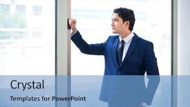  Presentation with businessman standing on mountain top - Beautiful slide deck featuring smart objectives goals - young handsome businessman standing backdrop and a light blue colored foreground