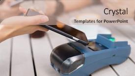  Presentation with nfc - Beautiful presentation theme featuring smart phone - customer paying with nfc technology backdrop and a coral colored foreground