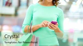 Presentation with way - Beautiful slide deck featuring smart phone - smiling woman doing shopping backdrop and a mint green colored foreground