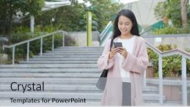  Presentation with smart - Amazing slide set having smart phone and walking down backdrop and a  colored foreground