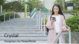  Presentation with retail smart phone shopping - Presentation design consisting of smart phone and walking down background and a  colored foreground