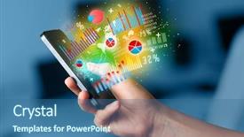  Presentation with man holding phone - Cool new slide deck with smart phone application bank - business man holding smartphone backdrop and a ocean colored foreground