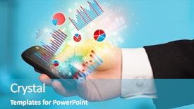  Presentation with abstract chart business - Slide deck consisting of smart phone application bank - business man holding smartphone background and a teal colored foreground