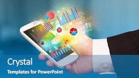  Presentation with abstract chart business - Presentation featuring smart phone application bank - business man holding smartphone background and a teal colored foreground