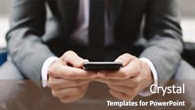  Presentation with gray - Beautiful PPT theme featuring smart phone application bank - closeup of a young caucasian backdrop and a tawny brown colored foreground