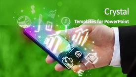  Presentation with finance - Cool new slides with smart phone application bank - smartphone with finance and market backdrop and a shamrock green colored foreground