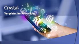  Presentation with market - Cool new PPT theme with smart phone application bank - smartphone with finance and market backdrop and a ocean colored foreground