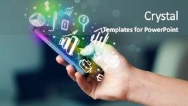  Presentation with market - Presentation theme consisting of smart phone application bank - smartphone with finance and market background and a ocean colored foreground