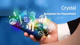  Presentation with finance - Colorful PPT theme enhanced with smart phone application bank - smartphone with finance and market backdrop and a teal colored foreground