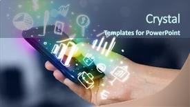 Presentation with finance - Colorful PPT theme enhanced with smart phone application bank - smartphone with finance and market backdrop and a ocean colored foreground