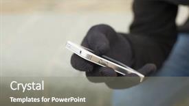  Presentation with black hand - Presentation theme having smart phone in hand gloves background and a gray colored foreground