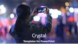  Presentation with retail smart phone - PPT layouts featuring smart phone in the street background and a navy blue colored foreground