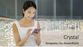  Presentation with look - Beautiful PPT theme featuring smart phone inside shopping mall backdrop and a soft green colored foreground