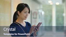  Presentation with retail smart phone shopping - Beautiful slides featuring smart phone inside shopping mall backdrop and a navy blue colored foreground