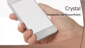  Presentation with hands holding - Amazing presentation having smart phone isolated on white backdrop and a  colored foreground