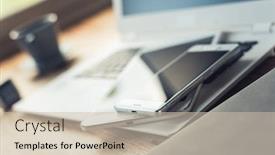  Presentation with smart home - Amazing PPT theme having smart phone on the table with nobody concept of working at home backdrop and a soft green colored foreground