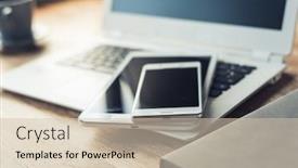  Presentation with nobody - Beautiful PPT theme featuring smart phone on the table with nobody concept of working at home backdrop and a soft green colored foreground