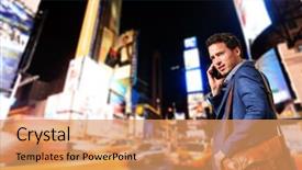  Presentation with new york night - Theme enhanced with smart phone ontimes square background and a coral colored foreground