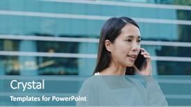  Presentation with phone tower - Slide deck featuring smart phone over business tower background and a teal colored foreground