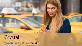  Presentation with conference phone calls - Cool new PPT theme with smart phone walking in blue backdrop and a yellow colored foreground