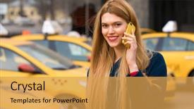  Presentation with taxi - PPT layouts consisting of smart phone walking in blue background and a yellow colored foreground