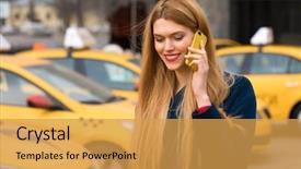  Presentation with conference phone calls - Beautiful slides featuring smart phone walking in blue backdrop and a yellow colored foreground