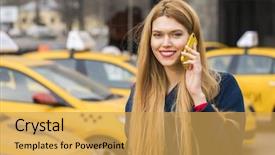  Presentation with taxi - Cool new presentation theme with smart phone walking in blue backdrop and a  colored foreground