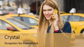  Presentation with conference phone calls - Colorful presentation enhanced with smart phone walking in blue backdrop and a  colored foreground