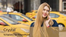  Presentation with conference phone calls - Presentation with smart phone walking in blue background and a  colored foreground