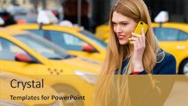  Presentation with taxi - Beautiful PPT theme featuring smart phone walking in blue backdrop and a  colored foreground