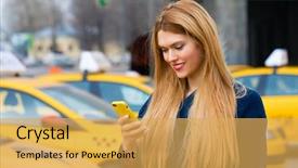  Presentation with conference phone calls - Theme featuring smart phone walking in blue background and a  colored foreground