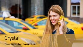  Presentation with taxi - Theme with smart phone walking in blue background and a  colored foreground