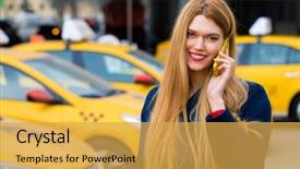  Presentation with taxi - Slides having smart phone walking in blue background and a yellow colored foreground