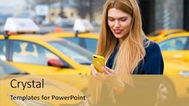  Presentation with conference phone calls - Theme enhanced with smart phone walking in blue background and a  colored foreground