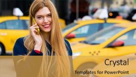  Presentation with conference phone calls - Theme consisting of smart phone walking in blue background and a  colored foreground