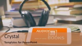  Presentation with audio - Presentation design having smart phone with audio books background and a coral colored foreground