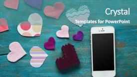  Presentation with hearts - Amazing PPT theme having smart phone with blank screen and hearts on old wooden table backdrop and a teal colored foreground