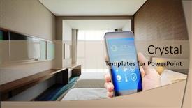  Presentation with bedroom modern - Cool new PPT theme with smart phone with smart home backdrop and a coral colored foreground