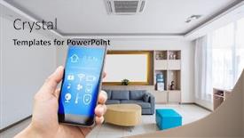  Presentation with smart home - Audience pleasing theme consisting of smart-phone-with-smart-home backdrop and a light gray colored foreground