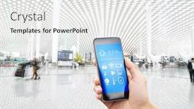  Presentation with smart home - PPT theme consisting of smart phone with smart home and modern airport hall background and a white colored foreground