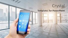  Presentation with smart home - PPT layouts featuring smart phone with smart home and modern office under sunbeam background and a soft green colored foreground