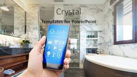  Presentation with smart home - Slides having smart phone with smart home and modern bathroom background and a mint green colored foreground
