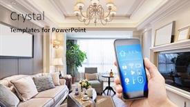 Presentation with smart home - Slide deck enhanced with smart phone with smart home and modern living room background and a lemonade colored foreground