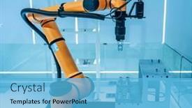  Presentation with manufacturing industry - PPT theme consisting of smart-robot-in-manufacturing-industry background and a light blue colored foreground