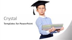  Presentation with academic - Beautiful PPT theme featuring smart school boy in academic hat and glasses sitting with books educational concept isolated over white background backdrop and a white colored foreground