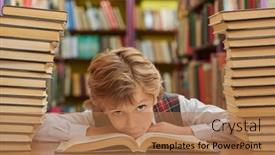  Presentation with children books - Slide deck with smart-schoolboy-in-neat-uniform background and a coral colored foreground