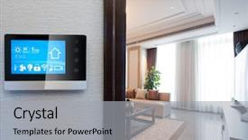  Presentation with smart home - Amazing PPT theme having smart screen on wall backdrop and a light gray colored foreground