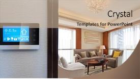  Presentation with smart home automation system - Presentation theme consisting of smart screen with smart home background and a soft green colored foreground