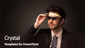  Presentation with futuristic glasses - Beautiful theme featuring smart sensor network - handsome man looking with futuristic backdrop and a  colored foreground