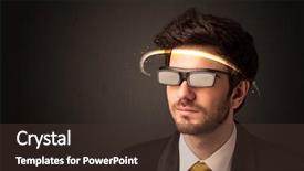  Presentation with futuristic glasses - PPT theme featuring smart sensor network - handsome man looking with futuristic background and a  colored foreground